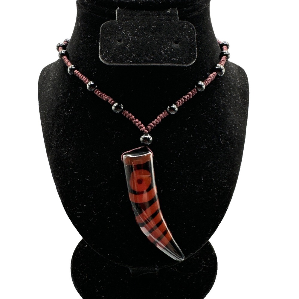 Magic Tibetan Old Agate? Stone Eye Lines Horn Bead Necklace Adjustable